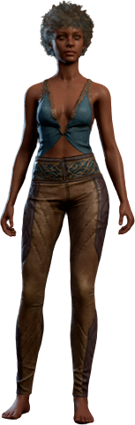 Blue Flare Leather Outfit Human Front