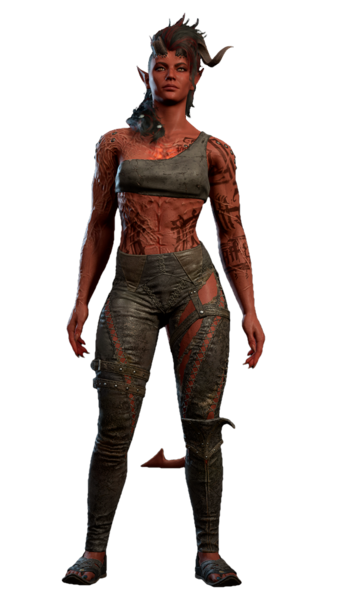 Karlach wearing her camp clothes