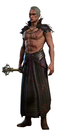 Model, holding a mace.