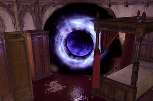 A portal towards the basement docks.