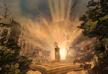 The Lance blast destroying both monastery and crèche