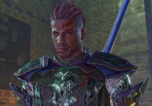 A picture of Wyll in Moonrise Towers. He is angry as he relates the danger to Baldurs Gate that may unfold from his father's subjugation to the Absolute.