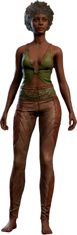 Green Flare Leather Outfit Human Front