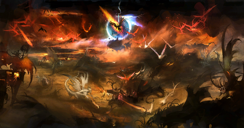 Zariel on a painting depicting the Fall of Elturel