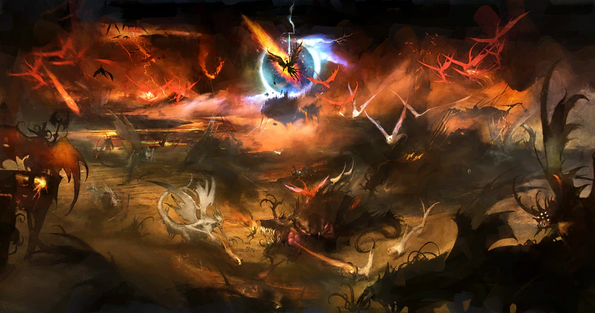 Zariel on a painting depicting the Fall of Elturel